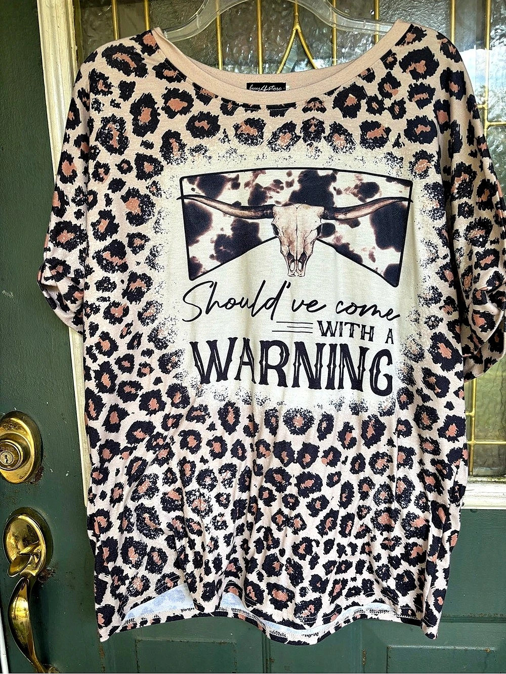 XXL Leopard Print Graphic Short Sleeve Top